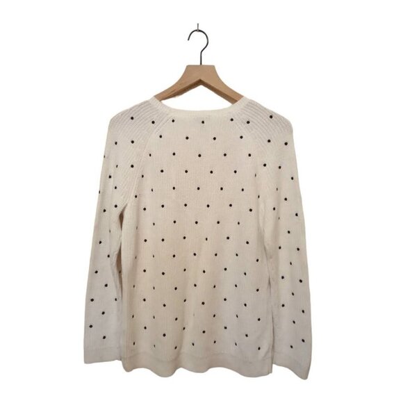 TALBOTS Petite White & Black Dotted Long Sleeve Crew Neck Knitted Sweater Sz LP - Picture 3 of 7